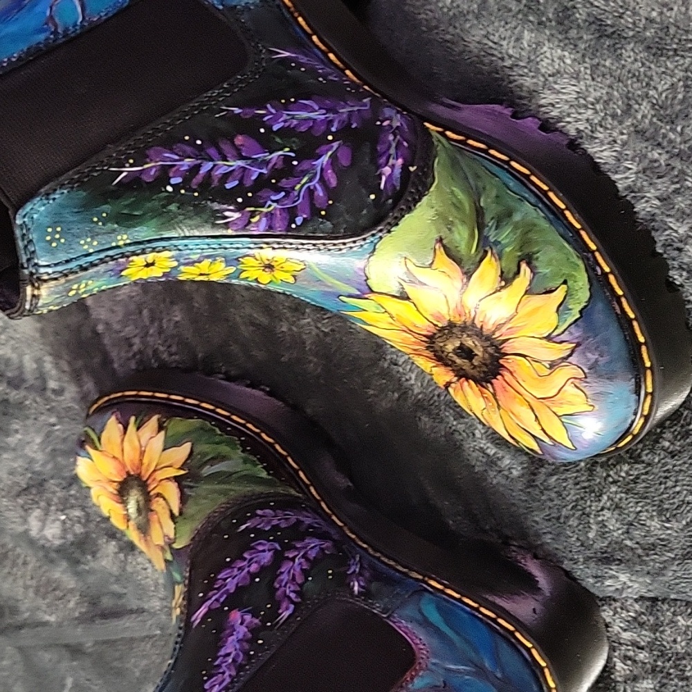 Handpainted Doc Marten Chelsea Platform Boots Sunflower Design One of a Kind!